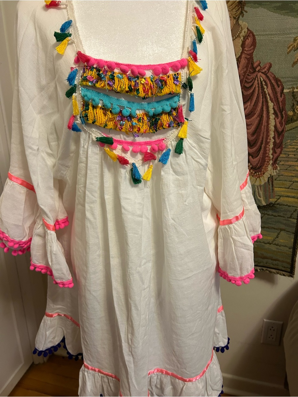 Girls White Pom-Pom Tassel Boho Dress